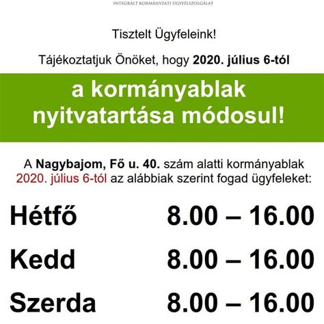 Módosult a kormányablakok nyitvatartása .